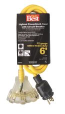 CORD EXTENSION 6' YELLOW 12/3 W/ TRIPLE TAP - Cords